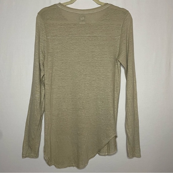 NSF Linen Blend Neutral Asymmetrical Hemline Long Sleeve Shirt - Picture 8 of 13